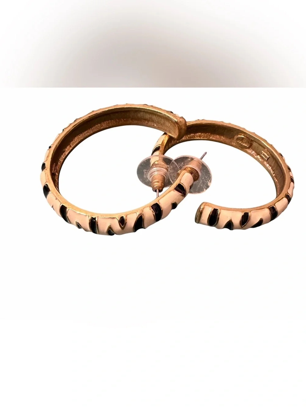Vintage Carolee Gold Tone Zebra Enamel Hoop Earrings